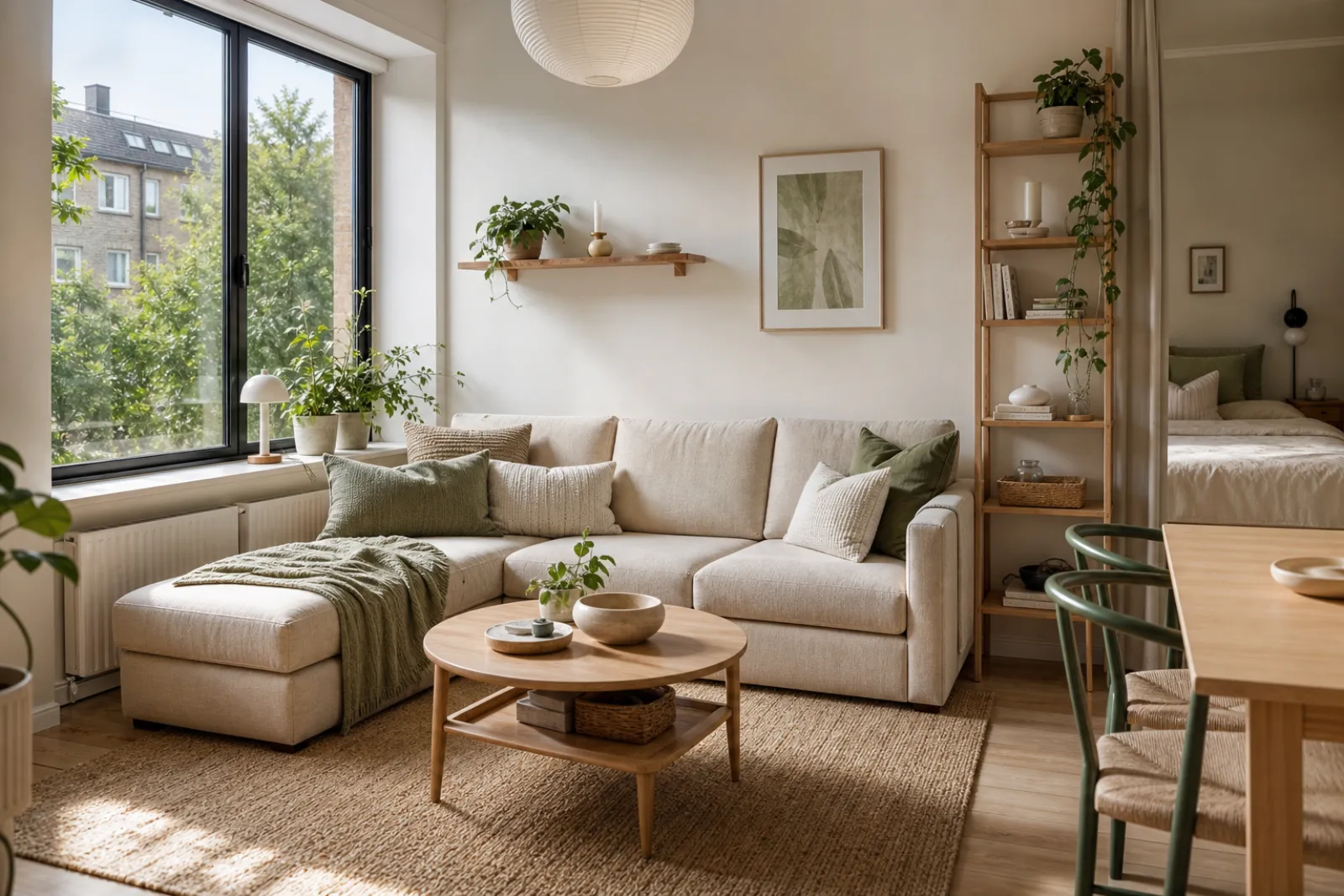 Budget-friendly polyester sectional sofa couch in a compact living room setup