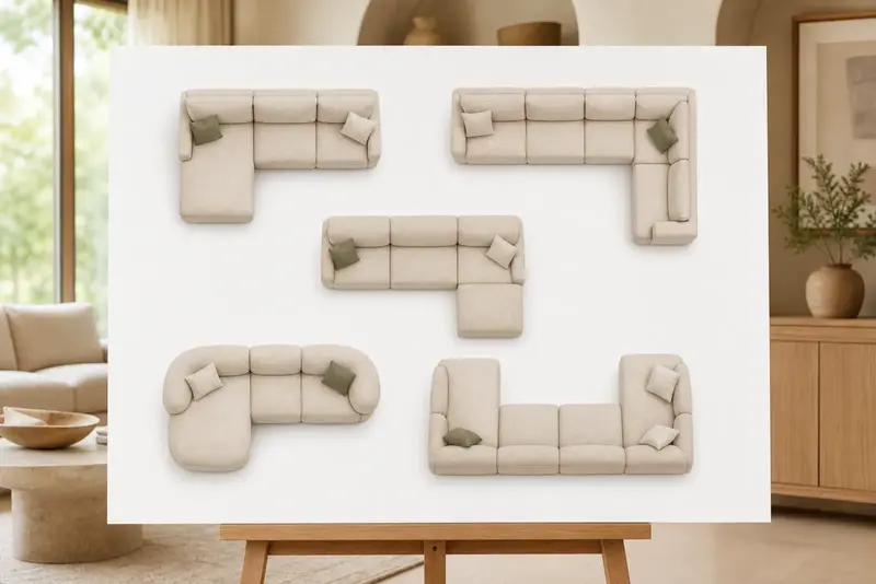 Diagram of chaise, corner, modular, cloud and U-shaped sectional types